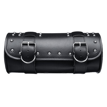 Motorcycle PU Leather Black Tool Bag Front Fork Handlebar Saddlebags Roll Barrel Style