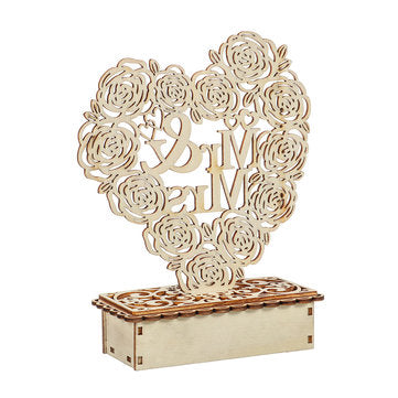 Wooden Mr & Mrs Heart Shape Romantic LED Light Ornament Wedding Decorative Light Supplies Atmospher