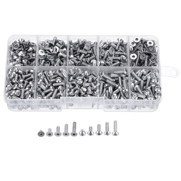 Suleve M3SH9 700Pcs M3 304 Stainless Steel Machine Screw Hex Socket Flat&Button Head Bolt Assortm