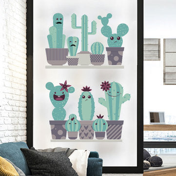 Miico FX82028 Cartoon Wall Sticker Cactus Printing Sticker Glass Door Wall Decoration Stickers DIY S