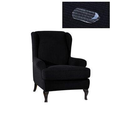 Waterproof Elastic Armchair Wingback Wing Chair Slipcover Protector Covers (COLOR.: BLACK)