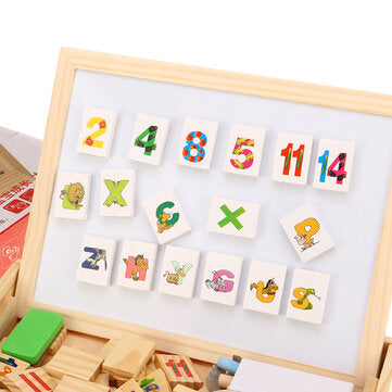 Wooden Magnetic Puzzle Kids Multifunctional Educational Learning Box Double-sided Drawing Board Educ