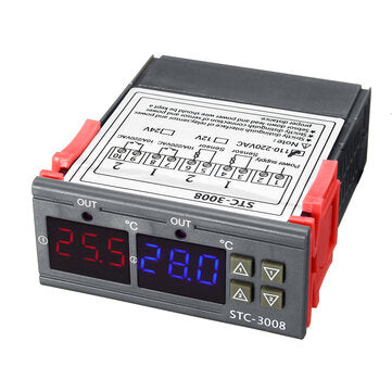 110-220V STC-3008 Digital Display Intelligent Dual Control Electronic Thermostat Dual Display Dual T