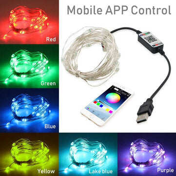 USB bluetooth String Light Mobile Phone APP Control Copper Wire Light String Christm... (LENGTH: 5M)