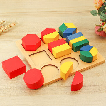 Wooden Geometric Blocks 3D Geometric Shapes Puzzle Kids Brain Development Early Educational Toys for