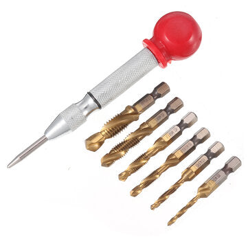 Drillpro 6Pcs M3-M10 Combination Drill Tap Bit HSS Titanium Coated Deburr Countersink Bits with Aotu