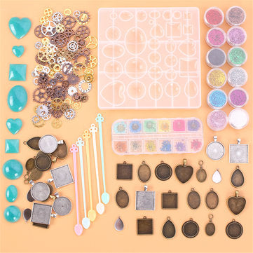 45Pcs/Set Pendant Trays Set DIY Jewelry Bezel Making Crystal Bracelet Pendant Silicone Resin Mould J