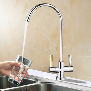 1/4`` Double Holes Chrome RO Reverse Osmosis Kitchen Sink Drinking Water Filter Neck Faucet