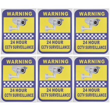 6Pcs CCTV Camera Warning Stickers Surveillance Vinyl Decal Video Security Sign