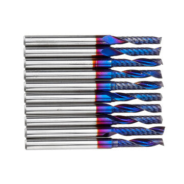 Drillpro 10pcs 3.175 Shank 2.5mm Blue Coated Single Flute End Mill Tungsten Carbide Spiral CNC Milli