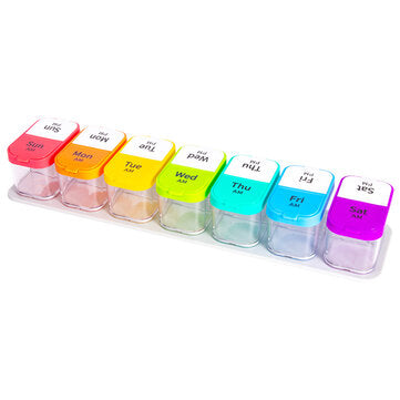 AIMO 14 Cells Weekly Pill Organizer Open Left and Right Friendly Travel 7 Day Pill Box Case 2 Times