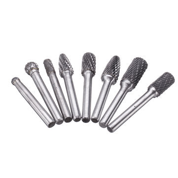 Drillpro 8Pcs 6mm Shank Tungsten Steel Rotary File Set Grinding Head Rasp Burrs Abrasive Tool