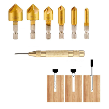 Drillpro 23Pcs Woodworking Chamfer Countersink Drill Bit Set 6Pcs 1/4 Inch Hexagon 5 Flute 90 Degree