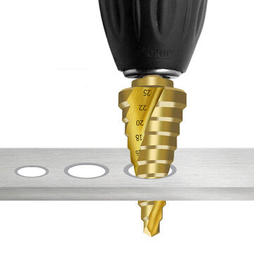 Drillpro 6.35mm Hex Shank HSS 4241 Titanium Coated Spiral Step Drill Bit For Hole Drilling Metal
