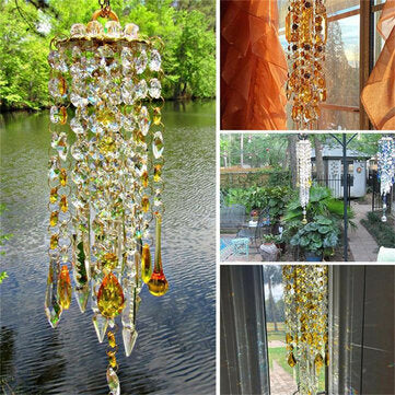 Yellow White Crystal Wind Chimes Extended Version Free Cleaning Fuss-free Assembly Wind Chimes for G