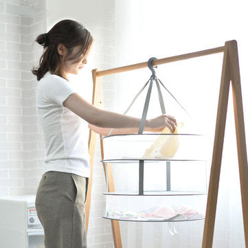 XiTianLong Windproof Double Layers Foldable Clothes Net Dry Rack Mesh Hanger Home Laundry Storage Ba