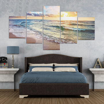 5 Panels Unframed Modern Canvas Seascape Sunrise Art Hanging Picture Room Wall Art Pictures Home Wal