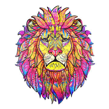 [New Version] A3/A4/A5 3D Wooden Lion Jigsaw Puzzle DIY Each Animal Shaped Crafts Toy ... (SIZE: A5)