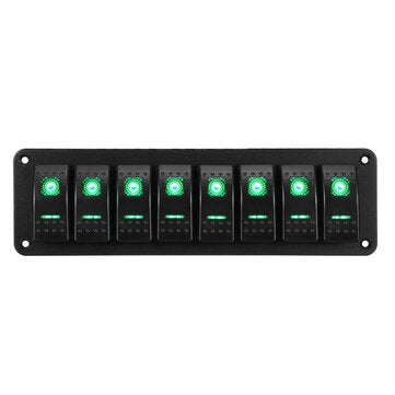 8 Gang LED Rocker Switch Panel Breaker Waterproof For Car Marine Boat (COLOR: GREEN)