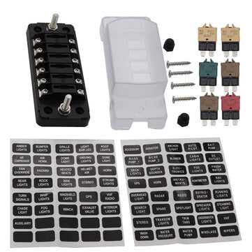75A Circuit Fuse Block With Negative Bus 6 Way Fuse Box Ground Negative for Bus Car Boat Marine Auto