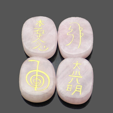 4PCS Engraved Usui Reiki Symbol Healing Energy Sanskrit Palm Crystal Stone Set Stone ... (COLOR.: 3)