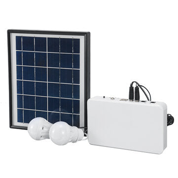 USB 5W Solar Panel Portable Solar System with 2 Bulbs 4400MAH Solar Light System Positive White Ligh