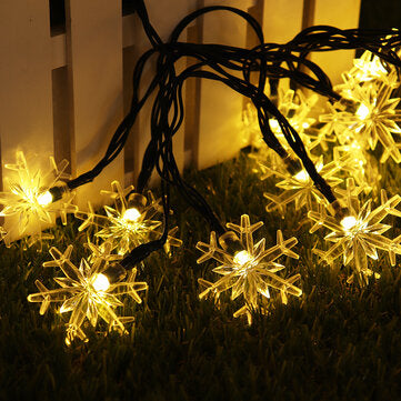 6.5m 30 LED Solar Powered Snowflake String Light Christmas Tree Outdoor ... (LIGHT COLOR: WARMWHITE)