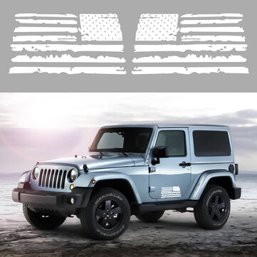 1 Pair 6.5``x3.2`` Distressed American Flag Car Vinyl Decal Sticker Hood Fender (COLOR: WHITE)