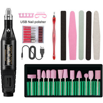 USB Electric Nail Drill Machine Nail Polisher Pen DIY Acrulic Nail Art Manicure T... (COLOR.: BLACK)