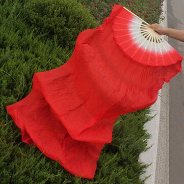 1.8m Lengthen Belly Dance Fan Imitated Silk Fabric Bamboo Fans Dance Dancing Perfor... (COLOR.: RED)