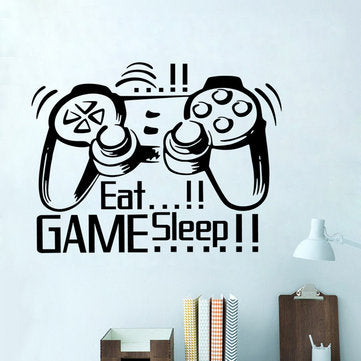 Creative Art Game Handle Wall Stickers "EAT SLEEP GAME" Black Vinyl Removable Printed Game Lovers Be
