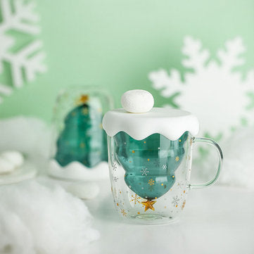 XH-121 300ML Innovative Christmas Tree Mark Cup Double-Layer Borosilicate Glass Transparent Coffee C