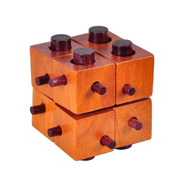 Wood Kong Ming Lock Brain Development Educational Puzzle Game 8 Blocks Magic Box Wooden Toys for Adu