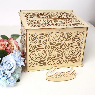 Wedding Card Box Wooden Rose Boxes Lock Party Wedding Decoration Money Case Gift