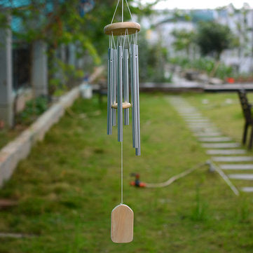 6 Silver Tubes Wood Wind Chimes Home Garden Yard Windbells Decor