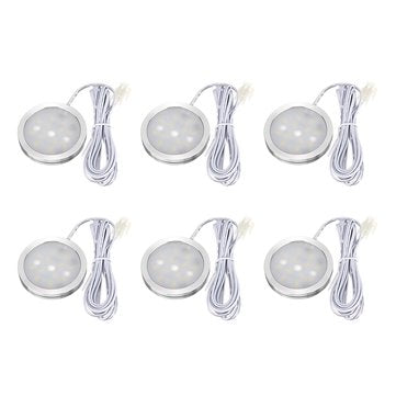 6pcs Round LED Under Cabinet Light Kit Kitchen Shelf Lamp Counter DIY