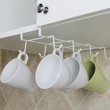 8 Hooks Cup Holder Hang Kitchen Cabinet Under Shelf Storage Rack Organizer Hook - ... (COLOR: WHITE)