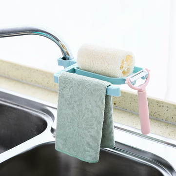 Two in one Water Faucet Asphalt Shelving Soap Box Sink Storage Rack Baskets Househ... (COLOR.: BLUE)