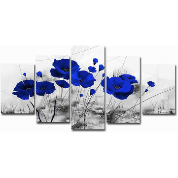 5pcs Modern Wall Canvas Painting Red Blue Purple Ink Poppy Flower Home Deco... (COLOR & SIZE: BLUEL)