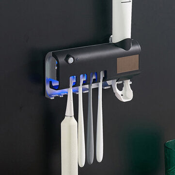 UV Toothbrush Holder Multifunctional Toothpaste Dispenser Solar Energy Bathroom To... (COLOR: BLACK)