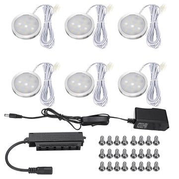 6pcs Round LED Under Cabinet Light Kit Kitchen Shelf Lamp Counter DIY