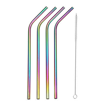 Stainless Steel Drinking Straws Rainbow Multi-colored Straw Reusable Drink Straw ... (SHAPE: CURVED)