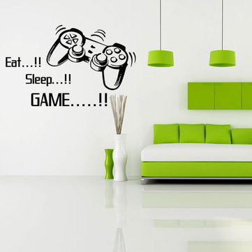 Creative Art Game Handle Wall Stickers "EAT SLEEP GAME" Black Vinyl Removable Printed Game Lovers Be