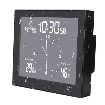Bakeey TS-WP10 Multifunctional Bathroom Temperature and Humidity Alarm Clock LCD ... (COLOR.: BLACK)