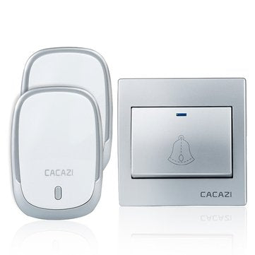 CACAZI AC110-220V Wireless Doorbell Waterproof 1 Button+2 Plug-in... (PLUG: USPLUG | COLOR.: SILVER)