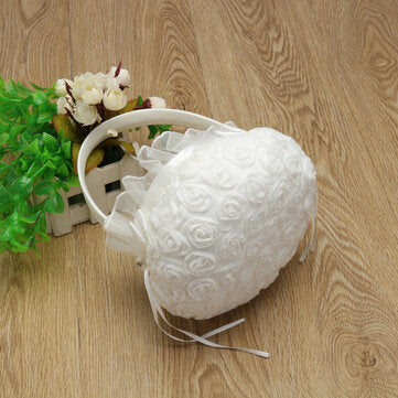 White Romantic Storage Rose Flower Baskets Bowknot Satin Wedding Ceremony Party Girl