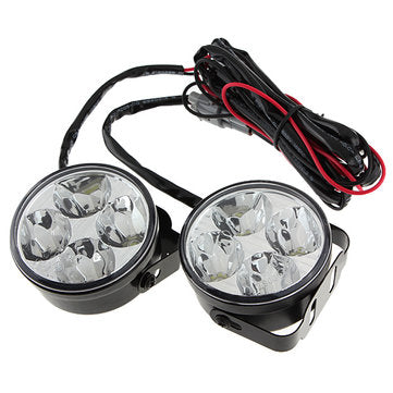 A Pair 4W DC 12V 4LED Round White Car Daytime Running Light