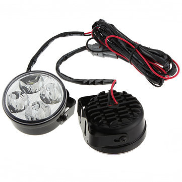 A Pair 4W DC 12V 4LED Round White Car Daytime Running Light