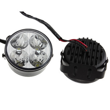 A Pair 4W DC 12V 4LED Round White Car Daytime Running Light