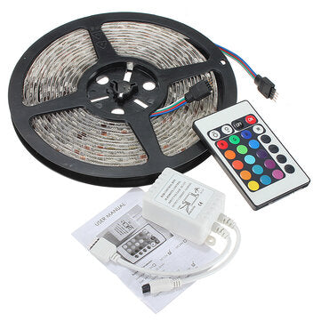 5M 5050 RGB Waterproof 300 LED Strip Light DC12V+24 Key IR Remote Controller for Outdoor Use